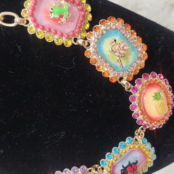 💛🔹Betsey Johnson Backyard  Stone Critter Colorful Gemstone Collar 16" Necklace - Picture 5 of 14